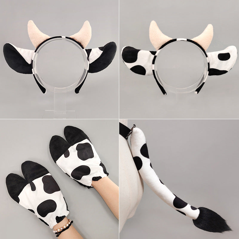 Halloween Cow Headband Ears Tail Costume Set Kids