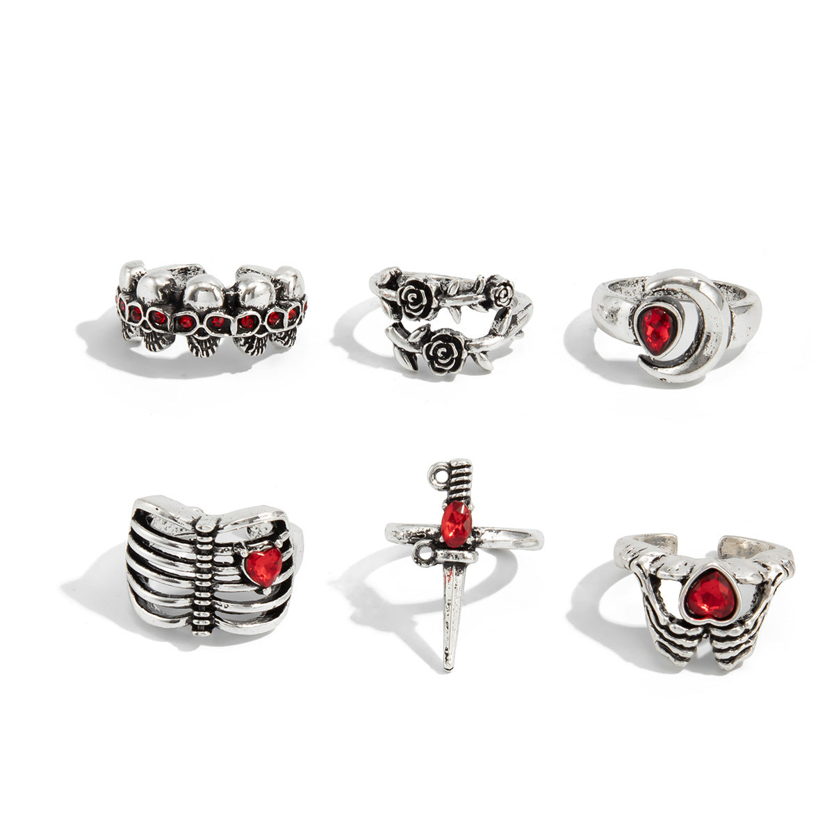 Dark Skull Heart Open Ring Halloween Star Sword Hand Jewelry