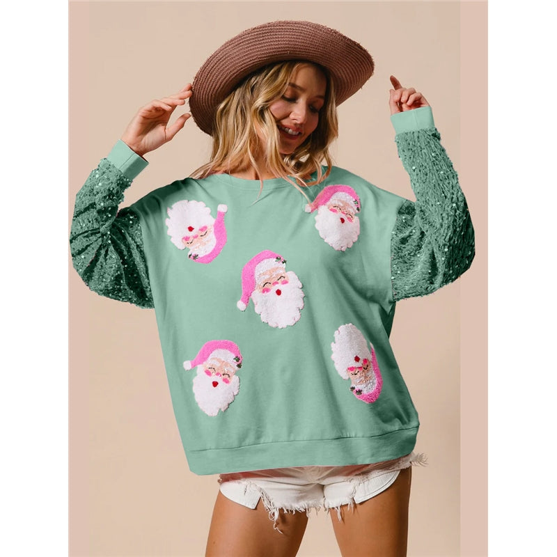 Amazon Women's Long Sleeve Christmas Sweatshirt With Glitter Sleeves