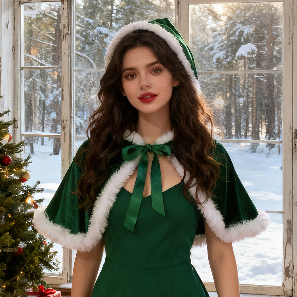 Christmas Cloak Cape Set Santa Costume Women's Shawl
