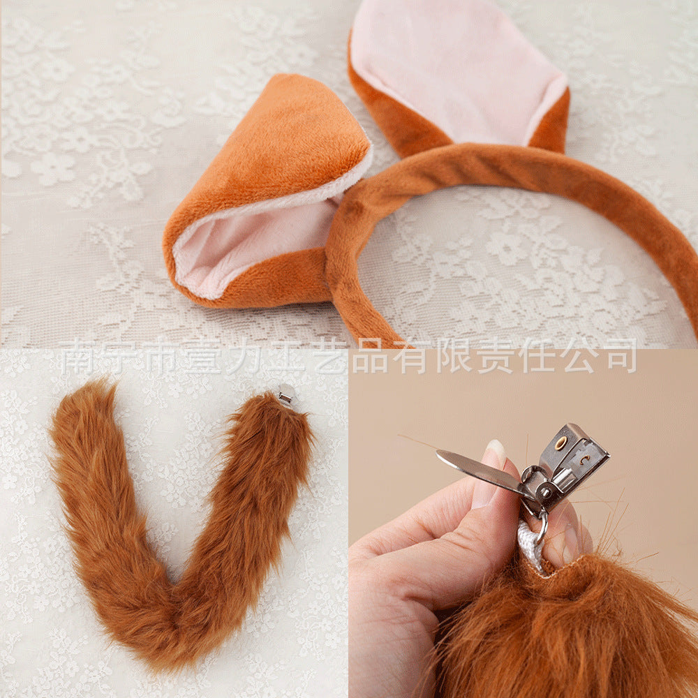 Halloween Fox Ears Headband With Fluffy Tail For Adults Kids