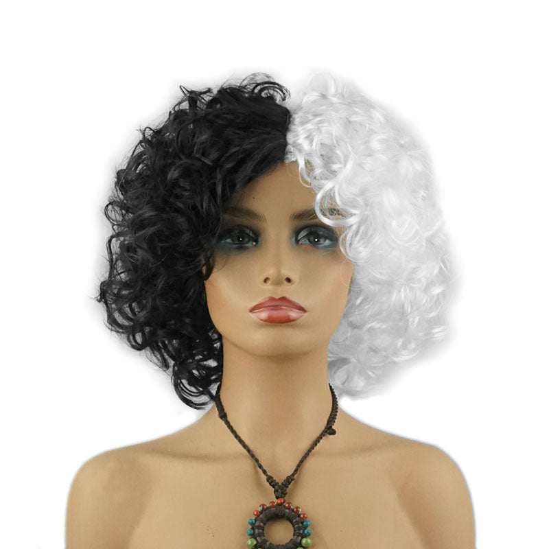 Cruella Halloween Costume: Spotted Dog Print Cape, Wig, Dress, Bracelet