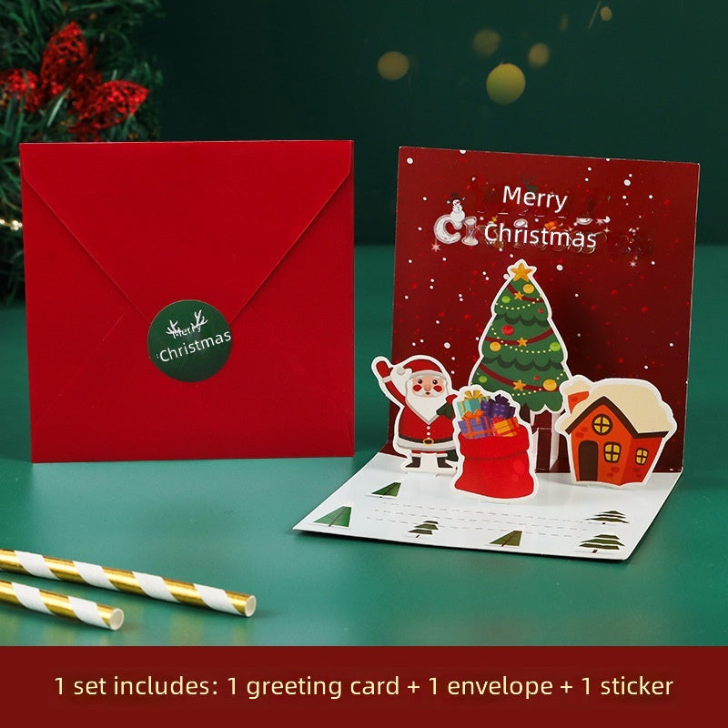 3D Christmas Card, Cartoon Tree, Greeting Card For Gift, Business Blessing
