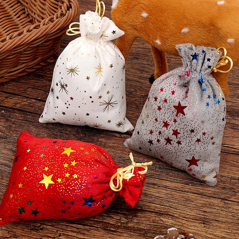 Christmas Drawstring Gift Bag Gold Foil