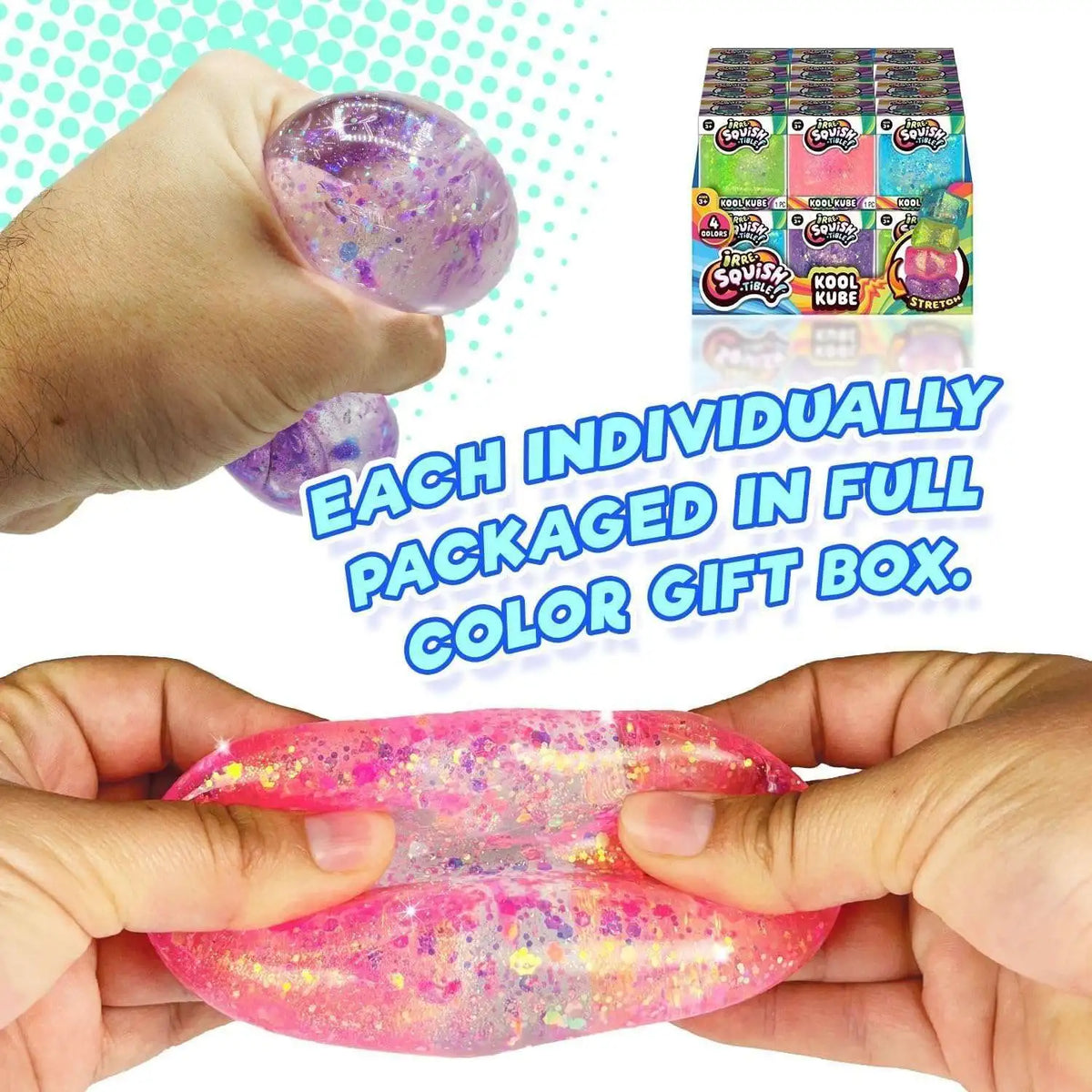 Ja-Ru Irre-Squish-Tible Kool Kube Glitter 2.5 Inch Squishy Sensory Toy - Assorted