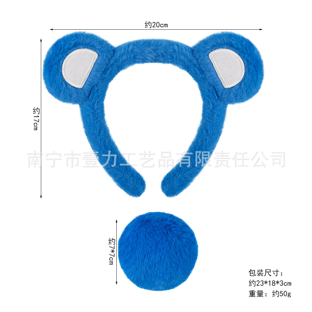 5pcs/Set Halloween Animal Headband Bear Ears Strawberry Bear Plush Nose Set