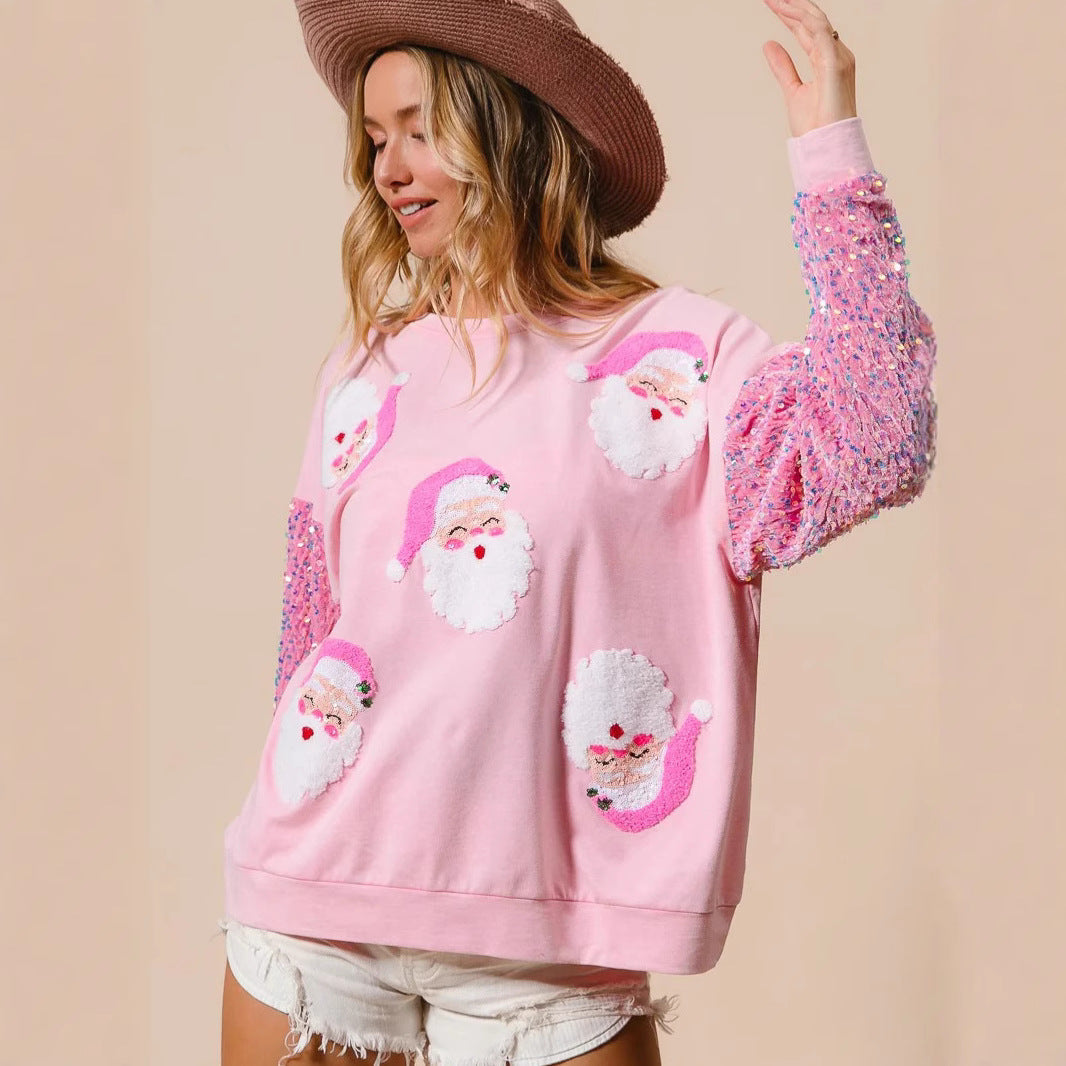 Amazon Women's Long Sleeve Christmas Sweatshirt With Glitter Sleeves