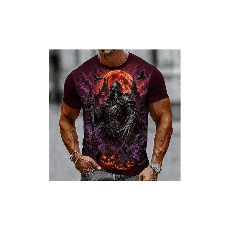 Men's Halloween T-Shirt Graveyard Scarecrow Pumpkin Print