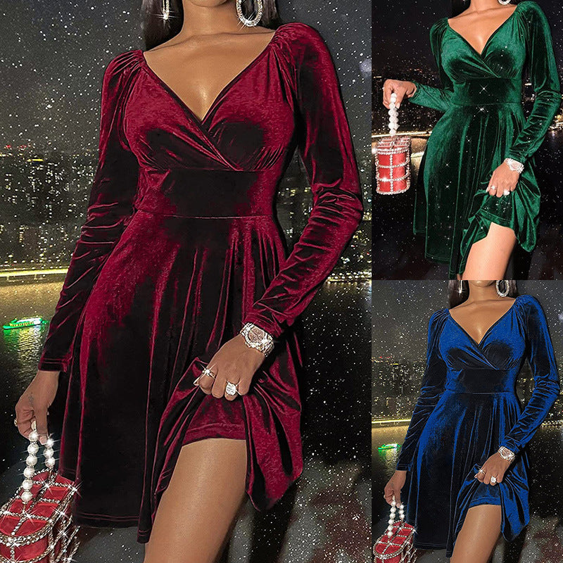 Amazon V-Neck Long Sleeve Christmas Party Dress