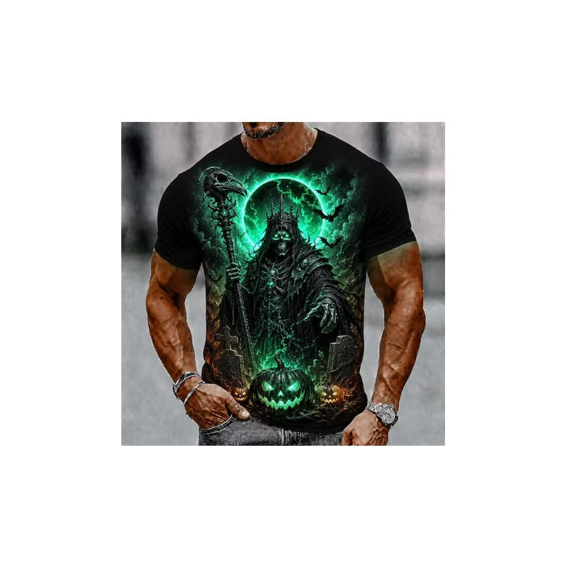 Men's Halloween T-Shirt Graveyard Scarecrow Pumpkin Print