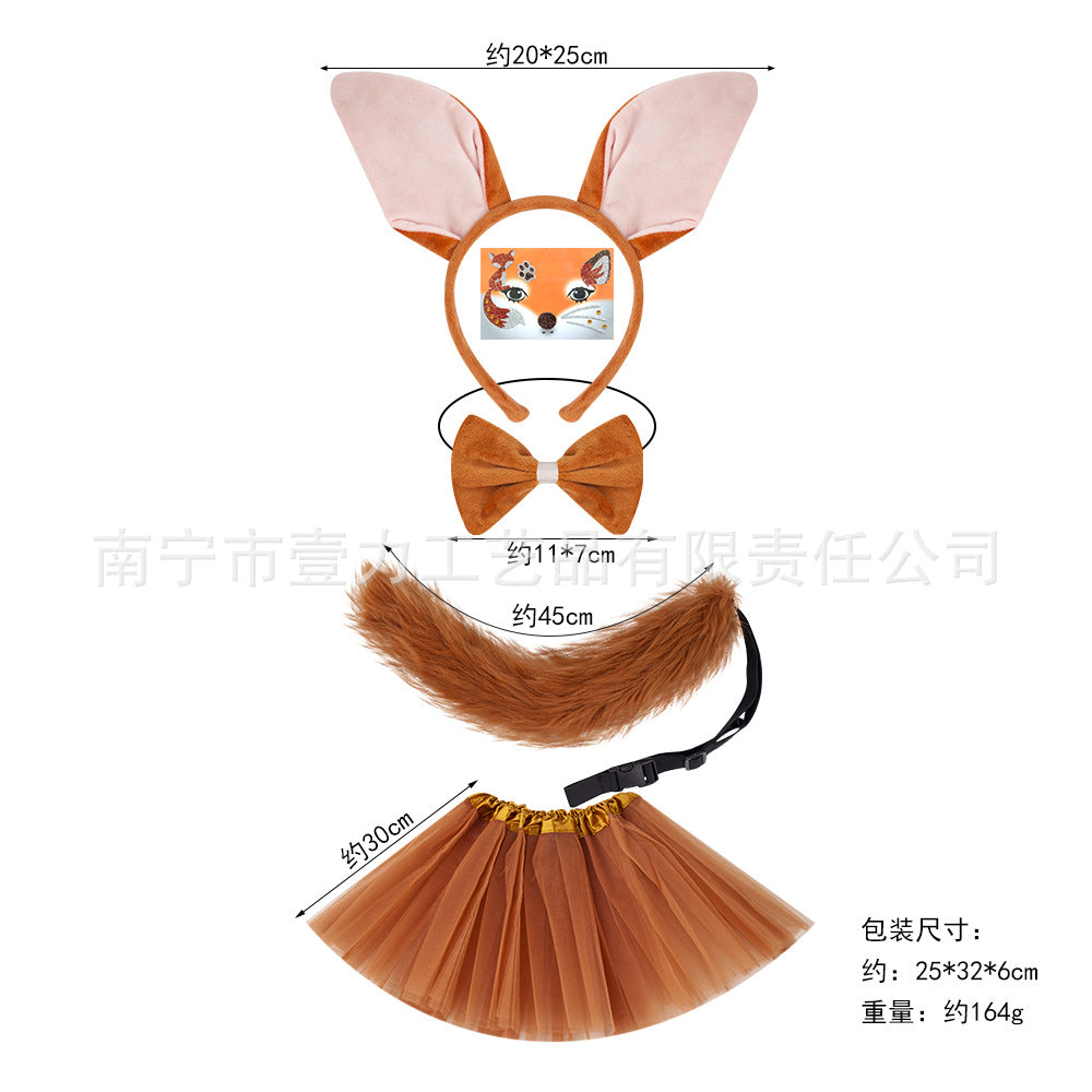 Halloween Fox Ears Headband With Fluffy Tail For Adults Kids