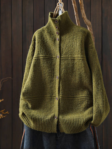 Women Winter Wool Warm High Neck Single-Breasted Sweater Coat