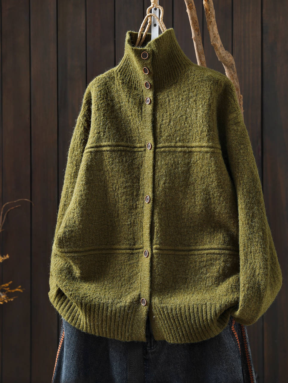 Women Winter Wool Warm High Neck Single-Breasted Sweater Coat