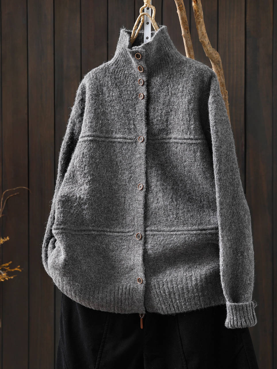 Women Winter Wool Warm High Neck Single-Breasted Sweater Coat