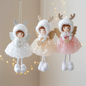 Christmas Decor Mesh Furry Hat Antlers Angel Eyes Girl