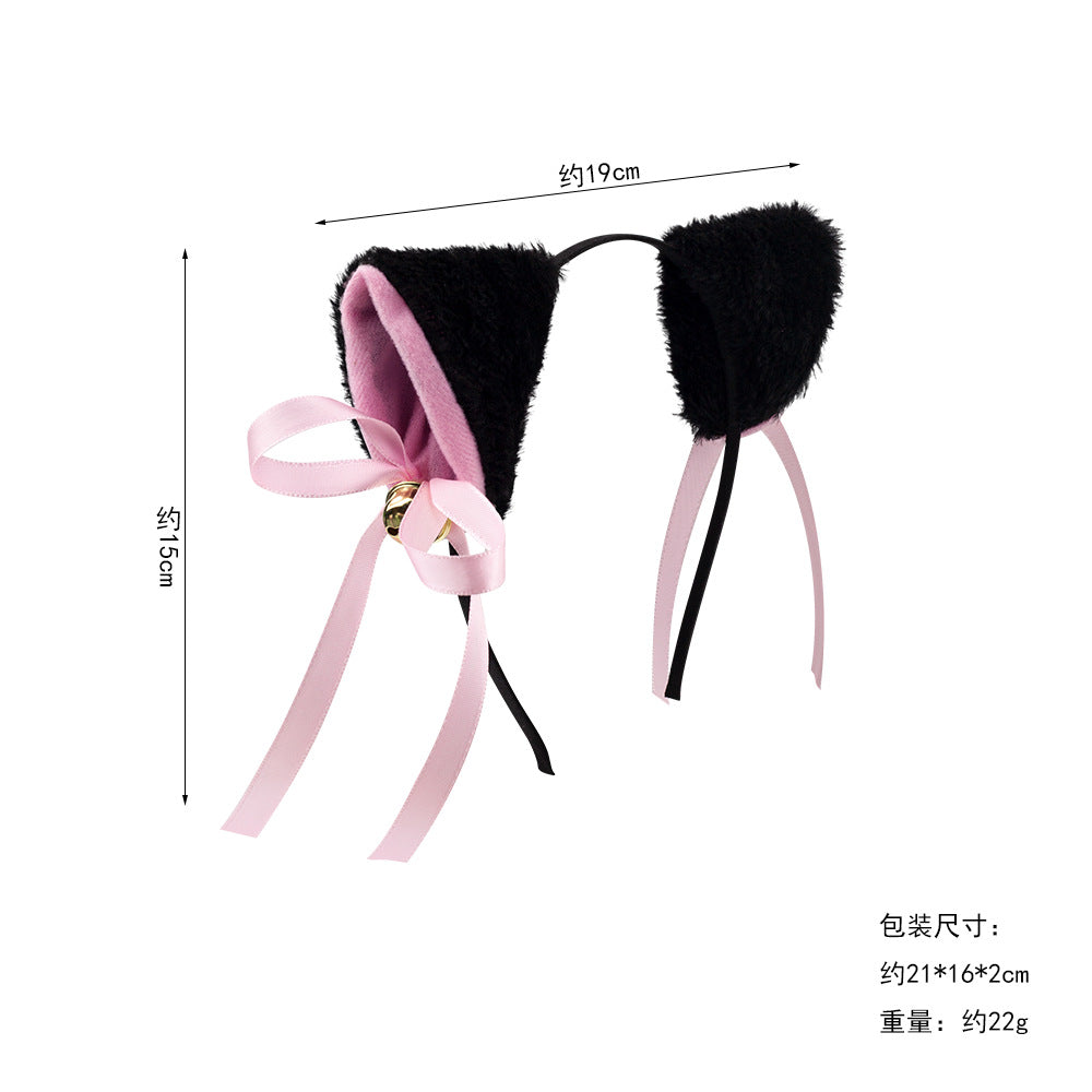 Halloween Black Cat Ears Headband With Bell Costume