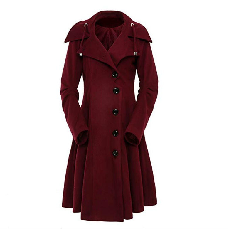 PLUS SIZE ASYMMETRIC TURN DOWN COLLAR BUTTON COAT OVERCOAT