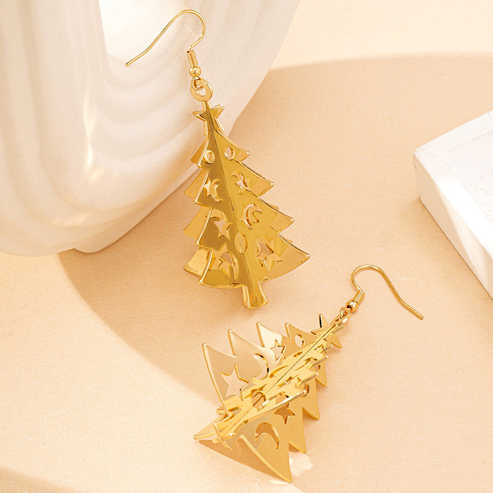 3D Hollow Star Moon Christmas Tree Earrings For Women