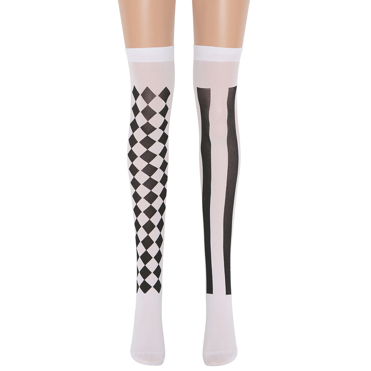 Black Checkered Striped Halloween Socks Clown Stockings