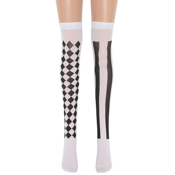 Black Checkered Striped Halloween Socks Clown Stockings