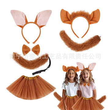 Halloween Fox Ears Headband With Fluffy Tail For Adults Kids