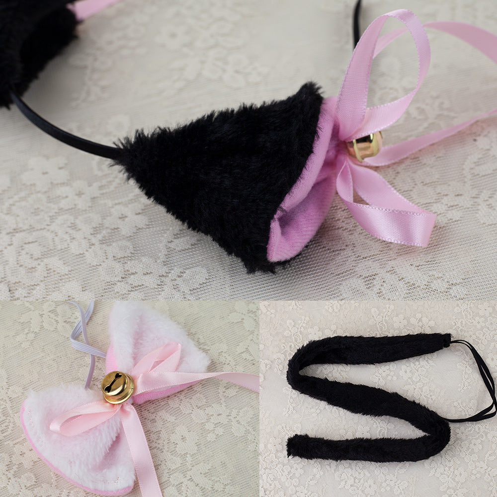 Halloween Black Cat Ears Headband With Bell Costume