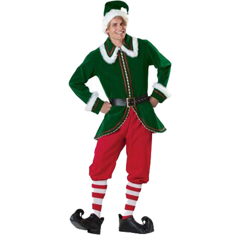Christmas Couple Costume Santa Elf Green Stage Performance Outfit