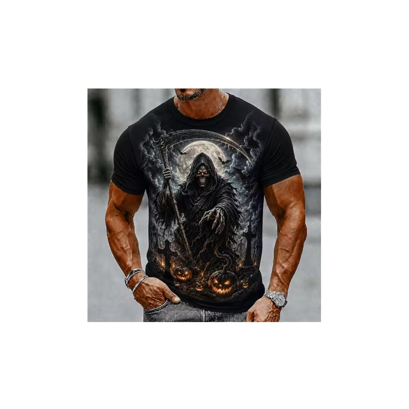 Men's Halloween T-Shirt Graveyard Scarecrow Pumpkin Print