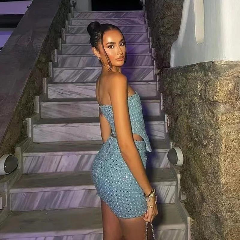 Y2K Sequined Top & Skirt Two Piece Set
