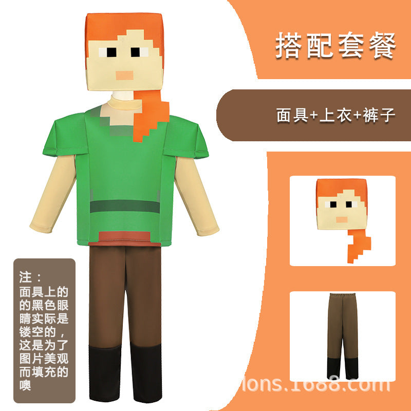 Minecraft Steve Cosplay Costume For Kids Halloween Stage Performance