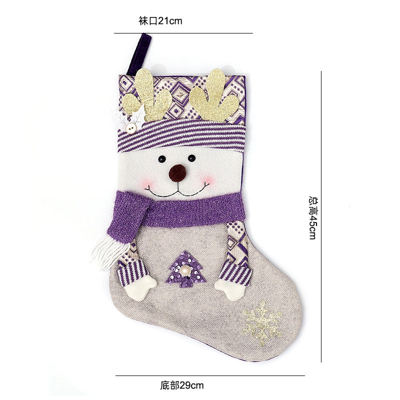 Purple Cartoon Christmas Stocking Gift Bag