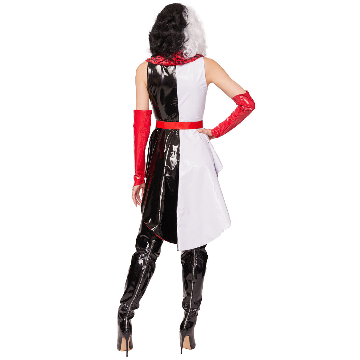 Cruella De Vil Cosplay Costume Black White Spots Halloween Party