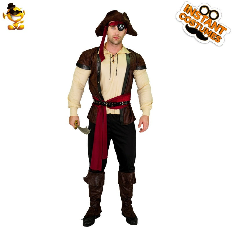 Adult Men's Leather Pirate Costume For Halloween Cosplay