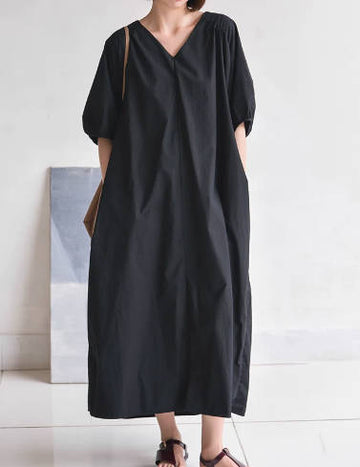 Women Combed Cotton Loose Casual Half-Sleeve Backless Long Dress