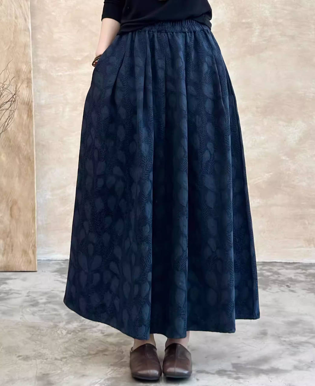 Spring Cotton Printed Versatile Loose A-Line High Elastic Waist Skirt