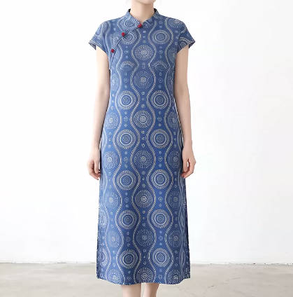 Women Stand Collar Cotton-Linen Printed Vintage Dress