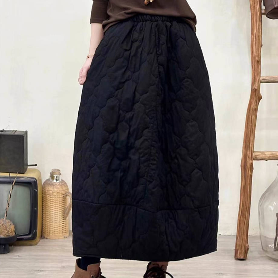 Winter Warm Cotton Argyle Solid Color A-Line Elastic Waist Skirt
