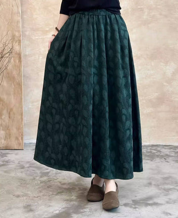Spring Cotton Printed Versatile Loose A-Line High Elastic Waist Skirt