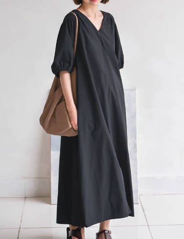 Women Combed Cotton Loose Casual Half-Sleeve Backless Long Dress