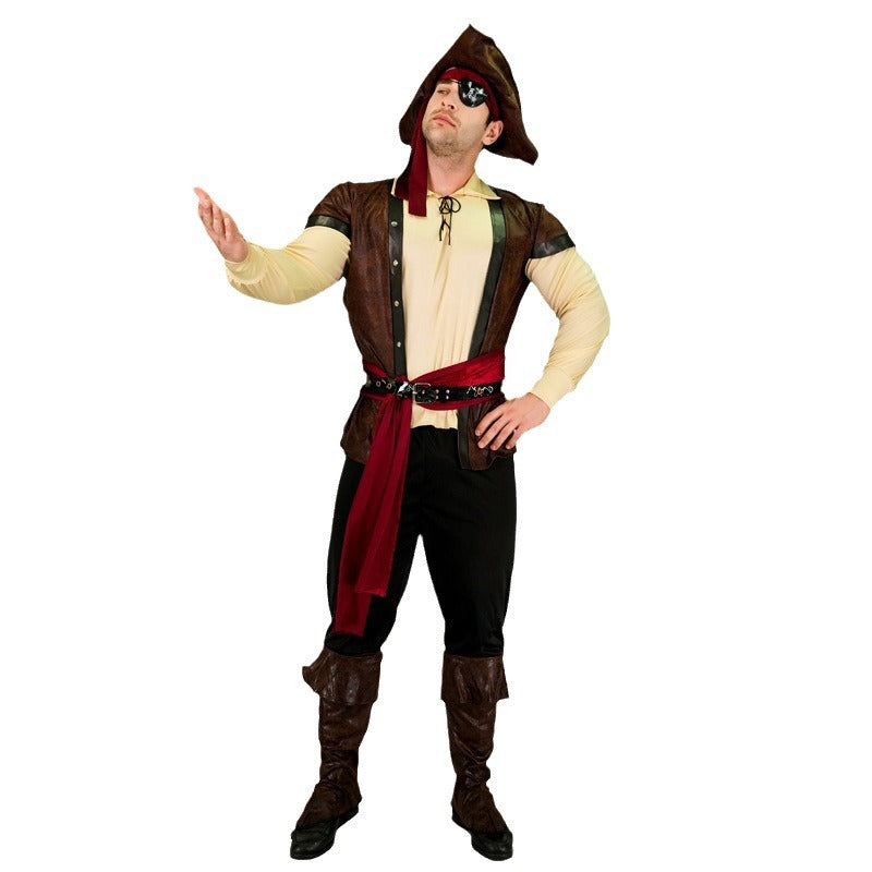 Adult Men's Leather Pirate Costume For Halloween Cosplay