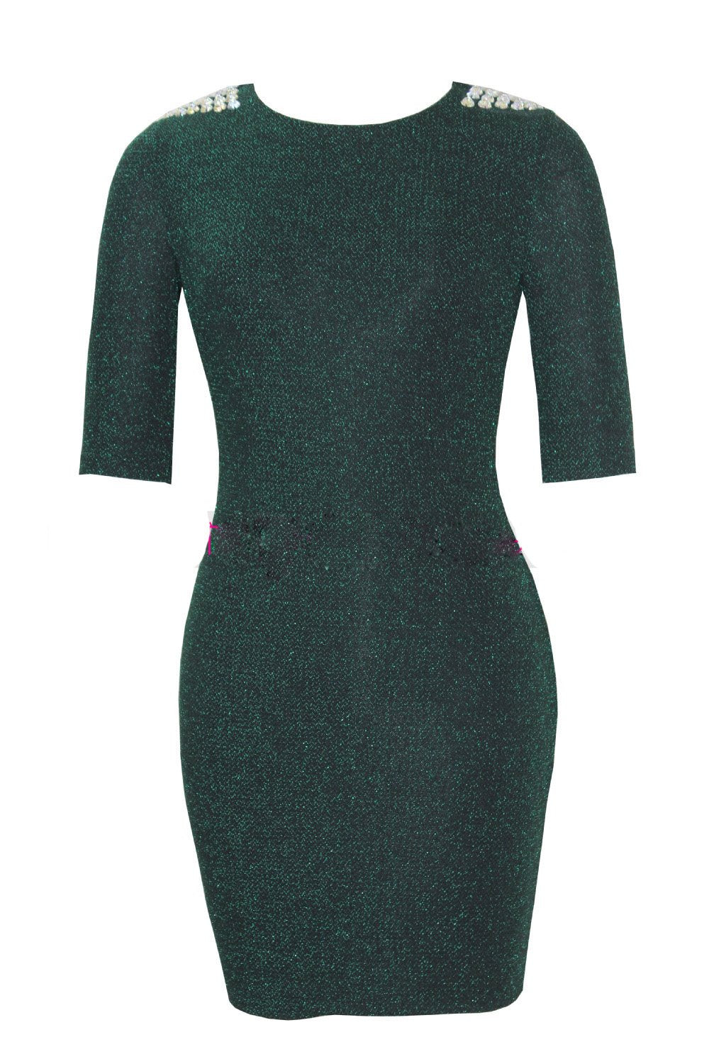 BEADING BACKLESS HALF SLEEVES SHEATH SHORT DRESS