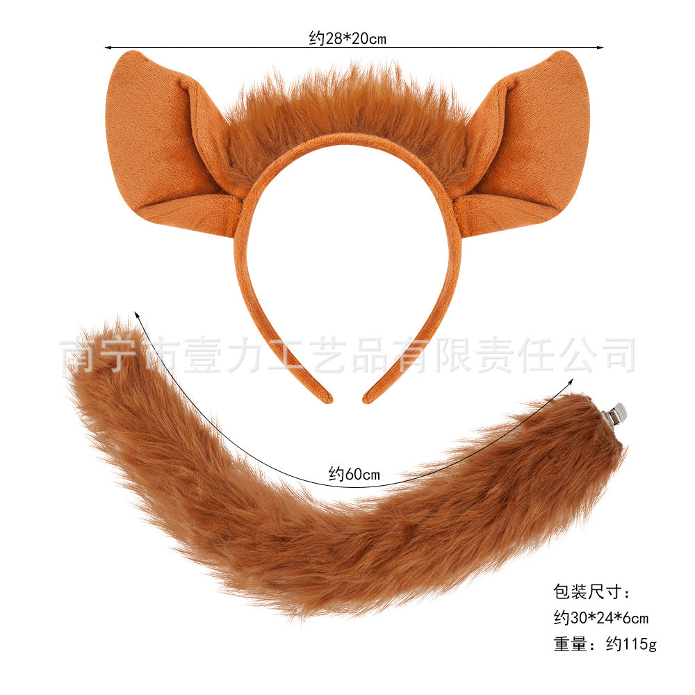 Halloween Fox Ears Headband With Fluffy Tail For Adults Kids