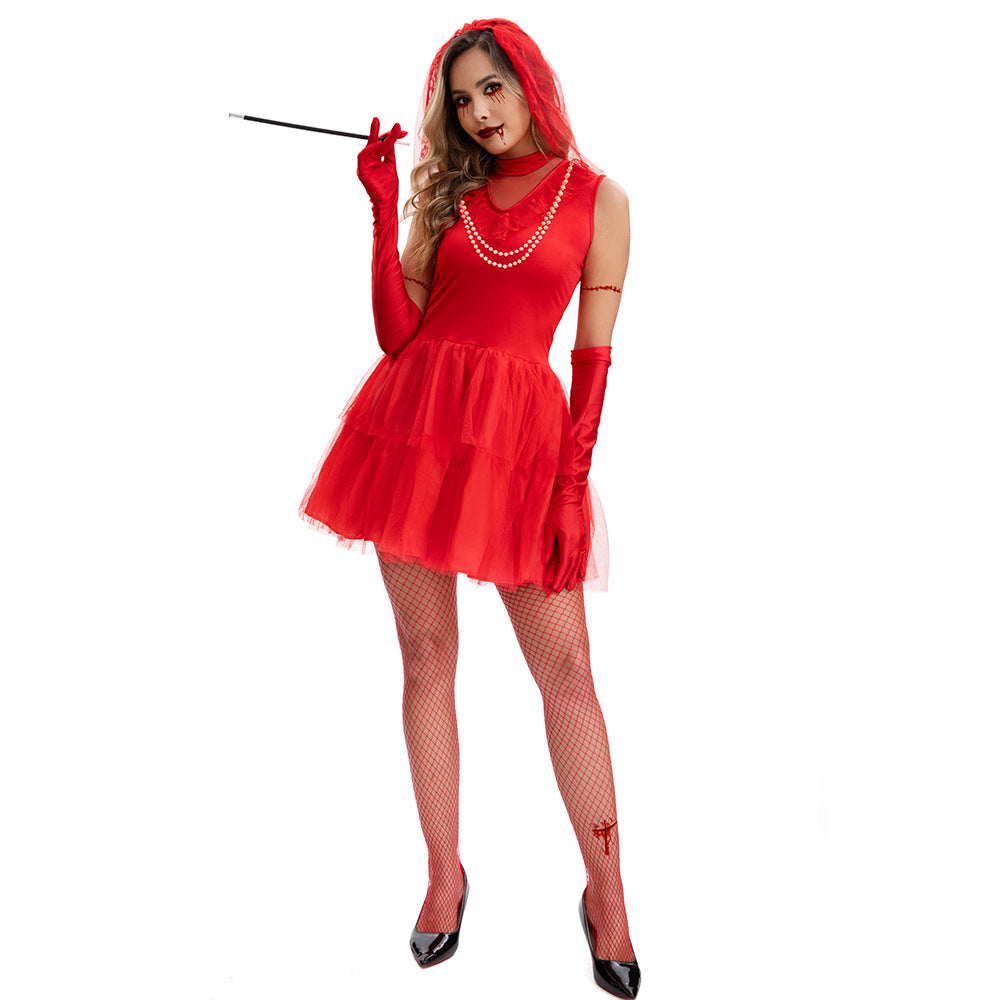 Halloween Ghost Bride Red Dress Costume