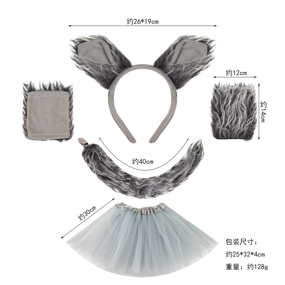 Halloween Animal Ears Headband Grey Wolf Claws Kids Costume