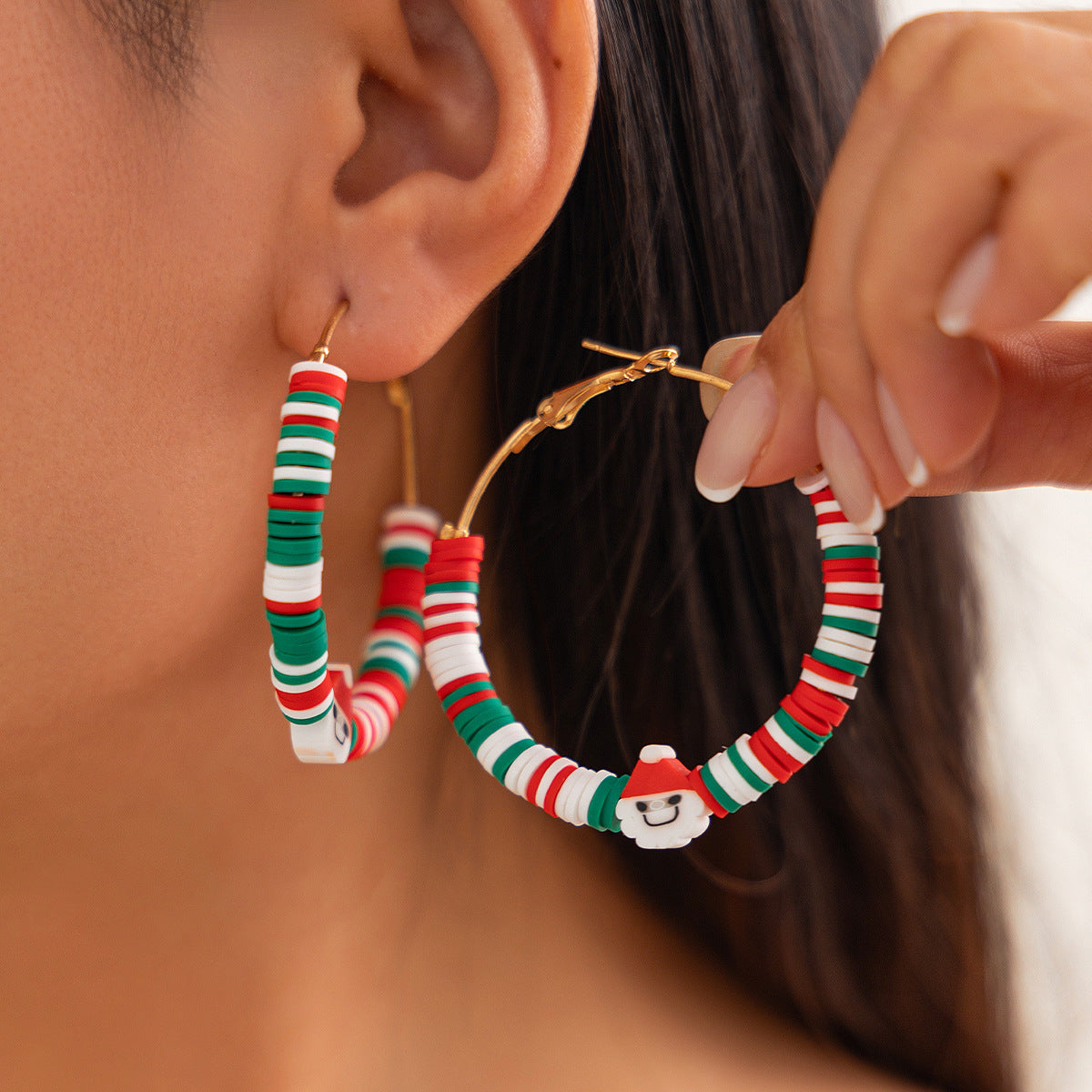 Christmas Colorful Polymer Clay Earrings Set Hand-Painted