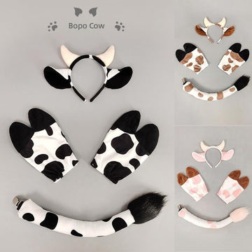 Halloween Cow Headband Ears Tail Costume Set Kids