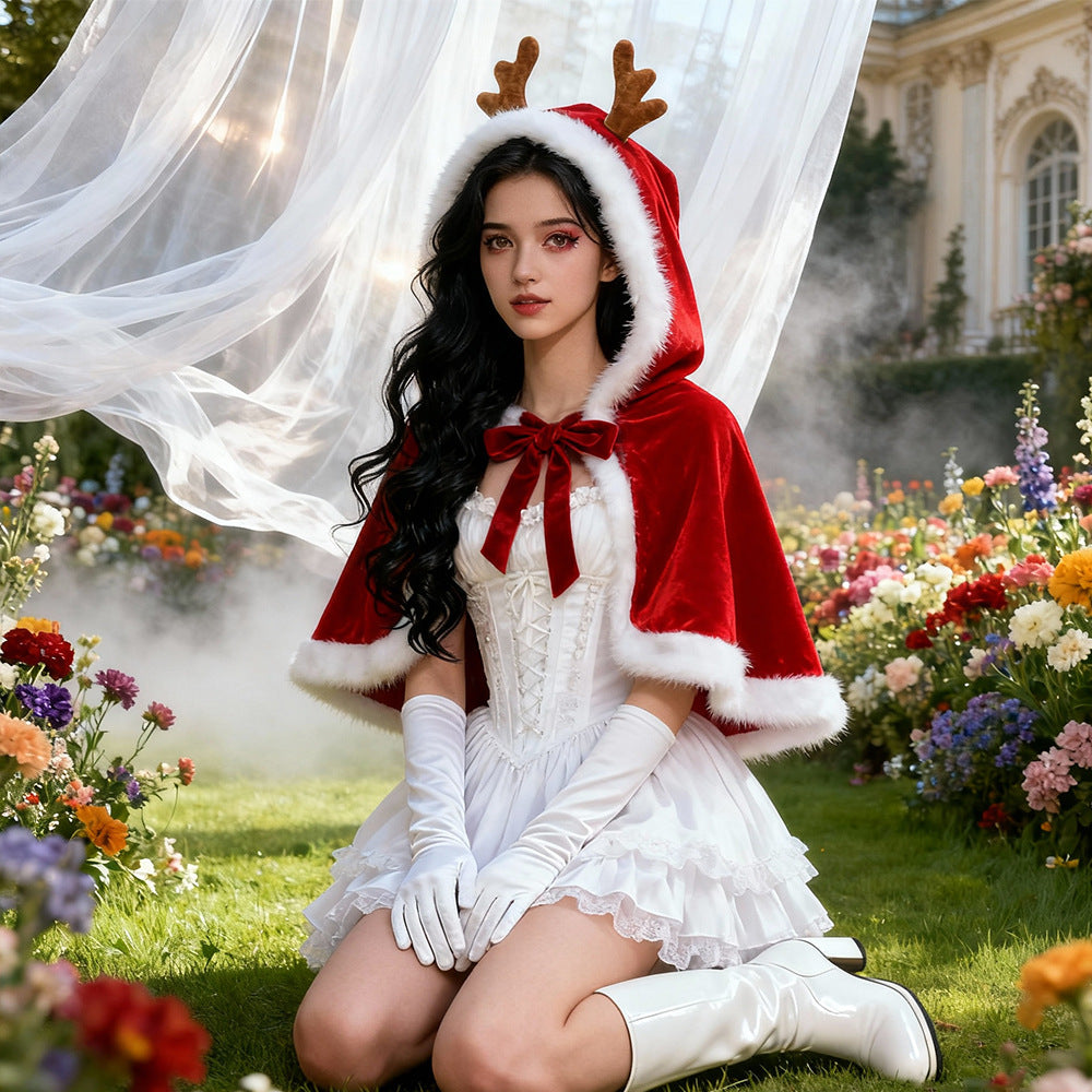 Christmas Cloak With Antlers, Hooded Dress For Women, Party Costume