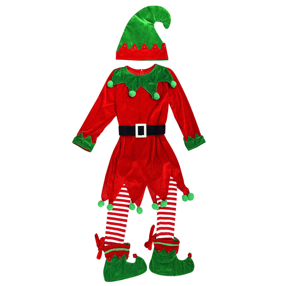 Christmas Clown Costume For Kids Green Elf Halloween