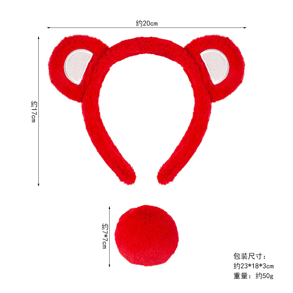 5pcs/Set Halloween Animal Headband Bear Ears Strawberry Bear Plush Nose Set