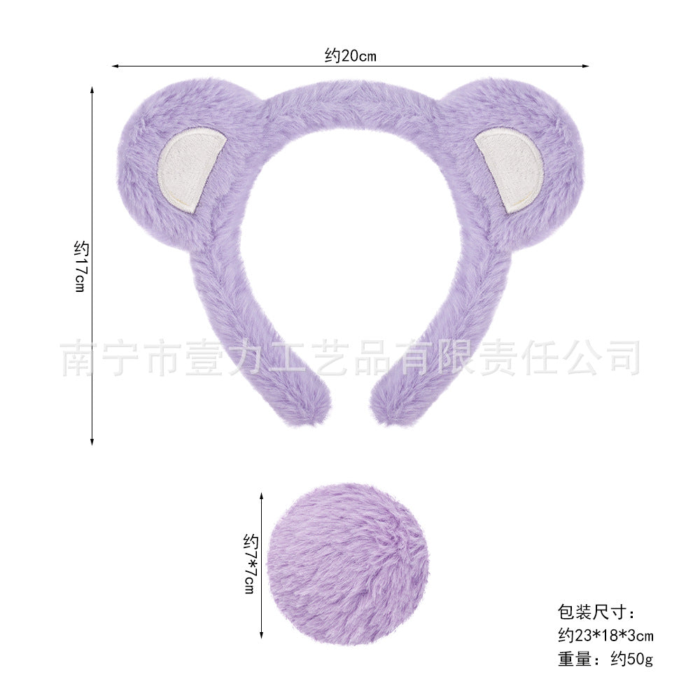 5pcs/Set Halloween Animal Headband Bear Ears Strawberry Bear Plush Nose Set